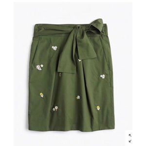 J. Crew Green Floral Embroidered Tie-Waist Skirt Size 00